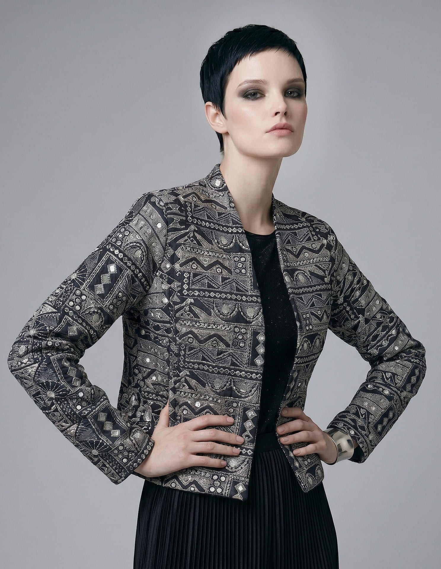 Women's Embroidered Geometric Cropped Jacket - Ethnic Mirror Work Boho Outerwear