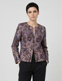 Azteca Jacket Women | Geometric Aztec Print Blazer | Burgundy Indigo Statement Boho Jacket | Ethnic Cropped Coat