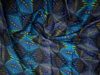 Tela de crespón de viscosa arrugada por metros | Tela de vestido de crespón de viscosa arrugada con estampado digital | Estampado de triángulos geométricos azules