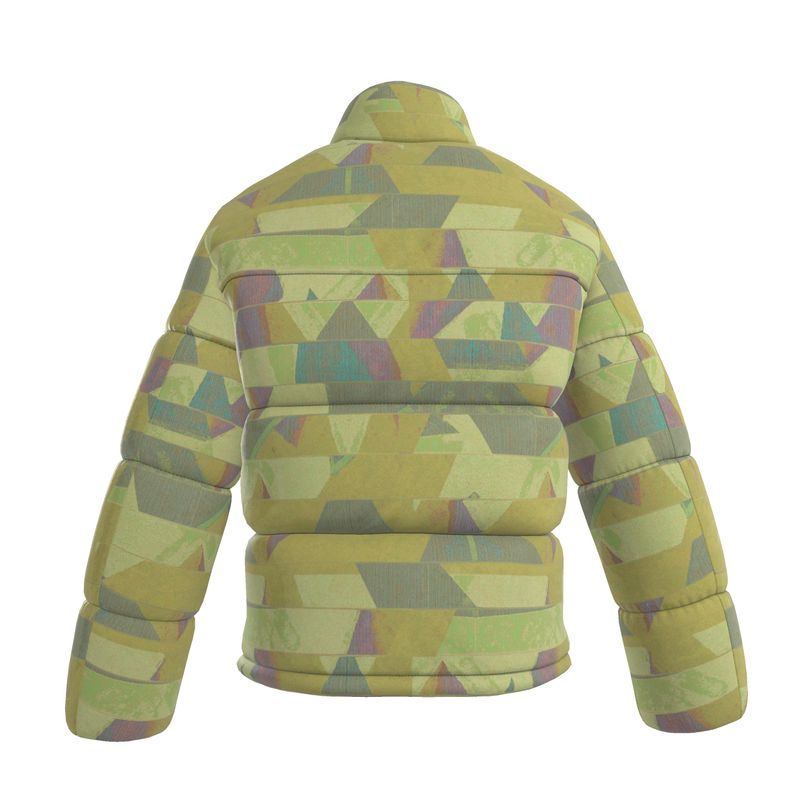 Men's Lemonade Green Geomozaic Puffer Jacket