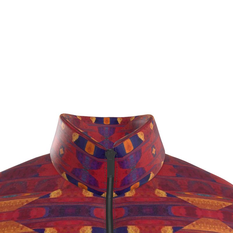 Men's Red Purple Geometric Textured Puffer Bomber Jacket