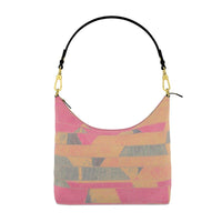 Women's Beige Magenta Interlock Square Hobo Bag