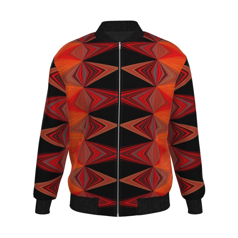 Men's Black Red Geometric Texture Bomber Jacket