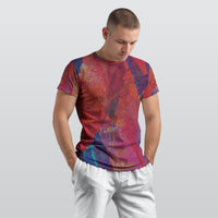 Men's Crimson Red Blue Abstract O Neck T-shirt