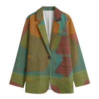 Women's Green Orange Red Patchwork Blazer - Abstract Art Statement Jacket