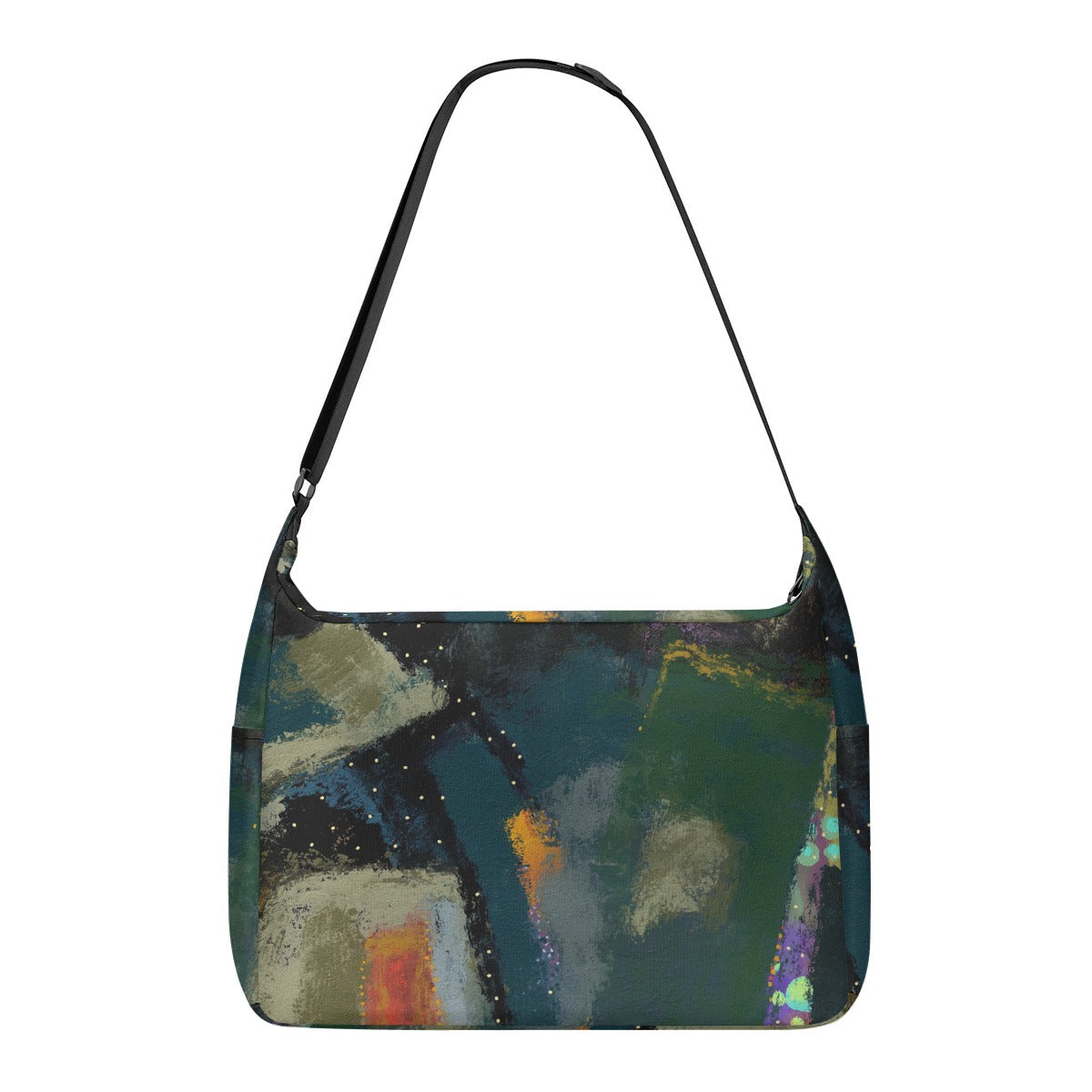 Women's Dark Green Black Abstract Canvas Messenger Bag