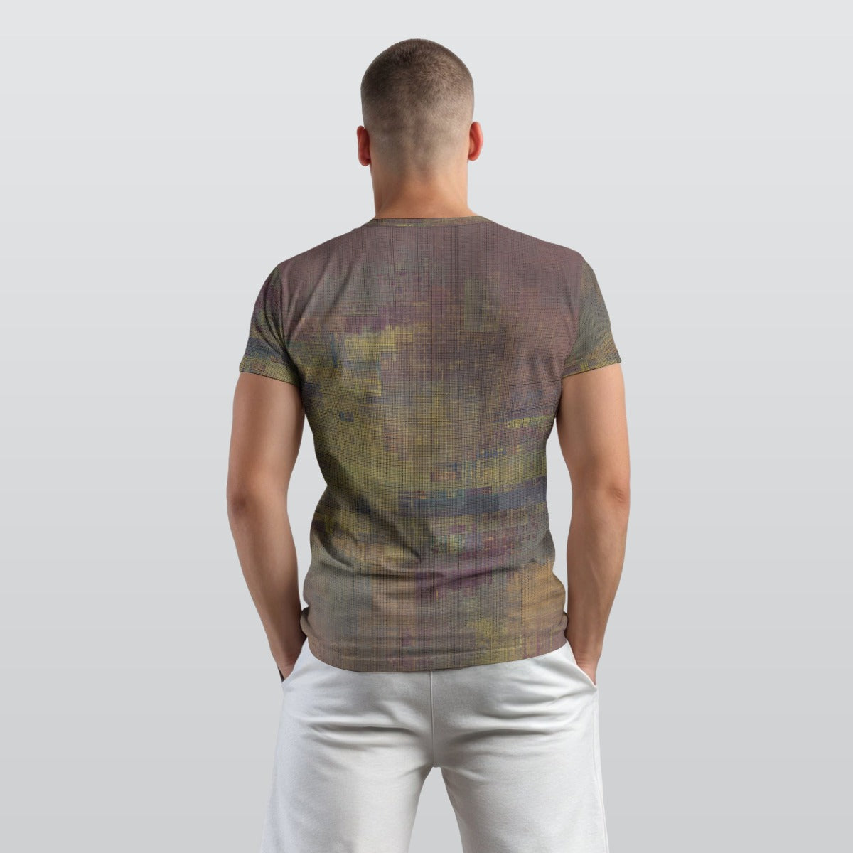 Men's Olive Green Ochre Pixelated O Neck T-shirt