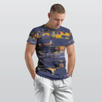 Men's Navy Blue Gold Pixelated Stripe O-Neck T shirt