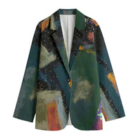 Women's Muted Olive Green Pixel Texture Blazer - Abstract Print Jacket
