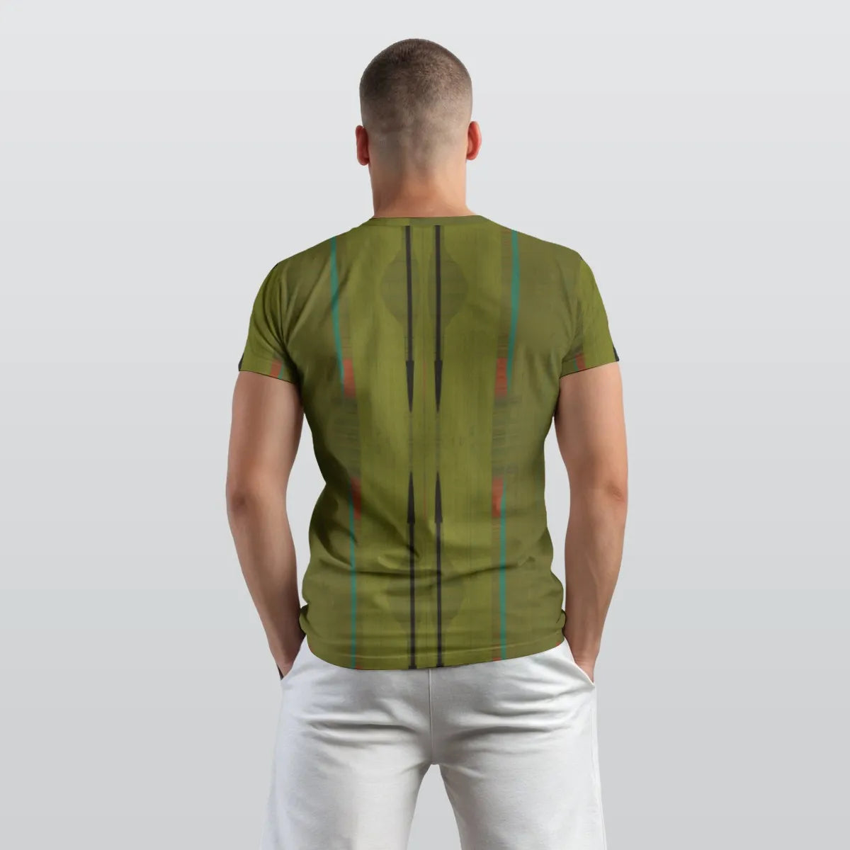 Men's Olive Green Black Srips O-Neck T Shirt