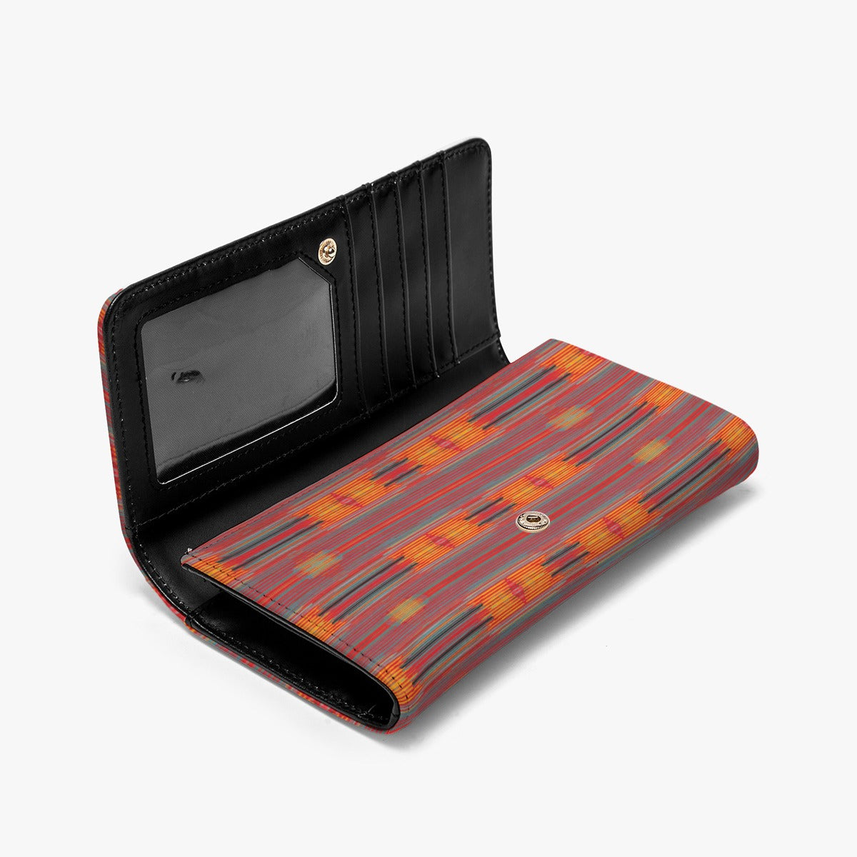 Women's Orange Red Striped Ikat Pattern Foldable Wallet