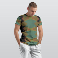 Men's Olive Green Dusty Teal Geometric Diamond O-Neck T shirt