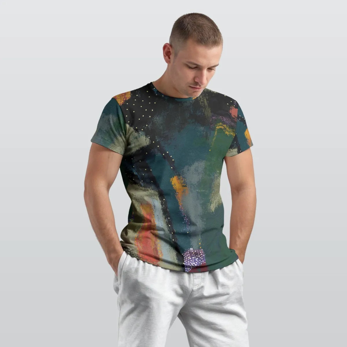 Men's Deep Teal Olive Green Abstract Cotton T shirt
