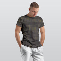 Men's Charcoal Gray Ochre Textured Plaid O Neck T-shirt