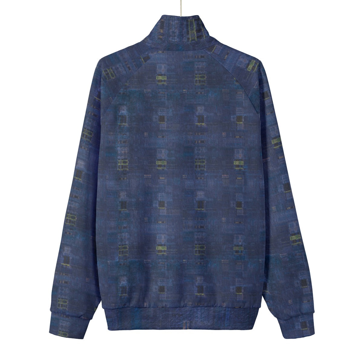 Men's Navy Cyan Digital Glitch Texture Stand Collar Jacket