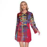 Women's Red Square Textured Shirt Dress - Custom-Designed Art Print Fashion