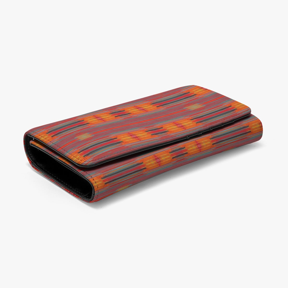 Women's Orange Red Striped Ikat Pattern Foldable Wallet