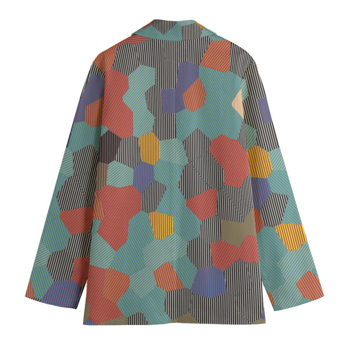 Women's Teal Rust Blue Geometric Blazer - Abstract Patchwork Jacket