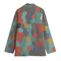 Women's Teal Rust Blue Geometric Blazer - Abstract Patchwork Jacket