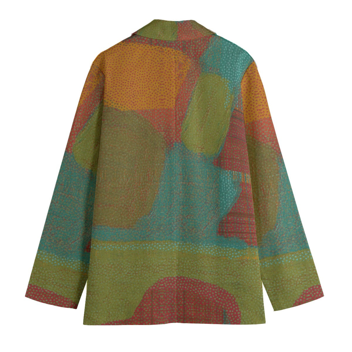 Women's Green Orange Red Patchwork Blazer - Abstract Art Statement Jacket