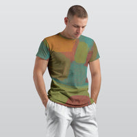 Men's Teal Blue Olive Green Stippled Block O-Neck T shirt