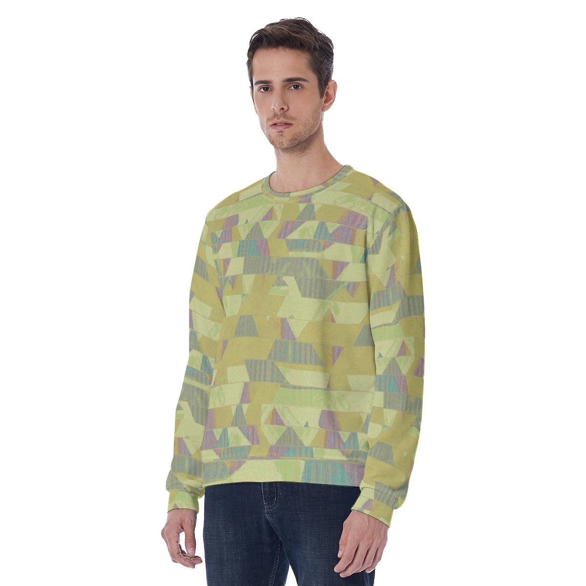 Men's Lime Green Geometric Pattern Thicken Sweater