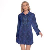 All-Over Print Women's Lapel Shirt Dress With Long Sleeve