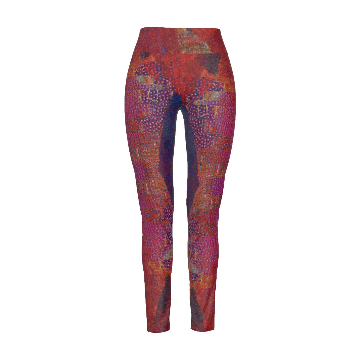 Maroon Indigo Mosaic Texture High Waist Leggings