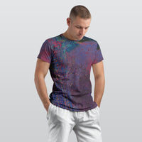 Men's Indigo Magenta Pointillism Abstract O-Neck T-shirt