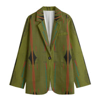 Women's Olive Green Red Stripe Texture Blazer - Modern Tribal Print Jacket