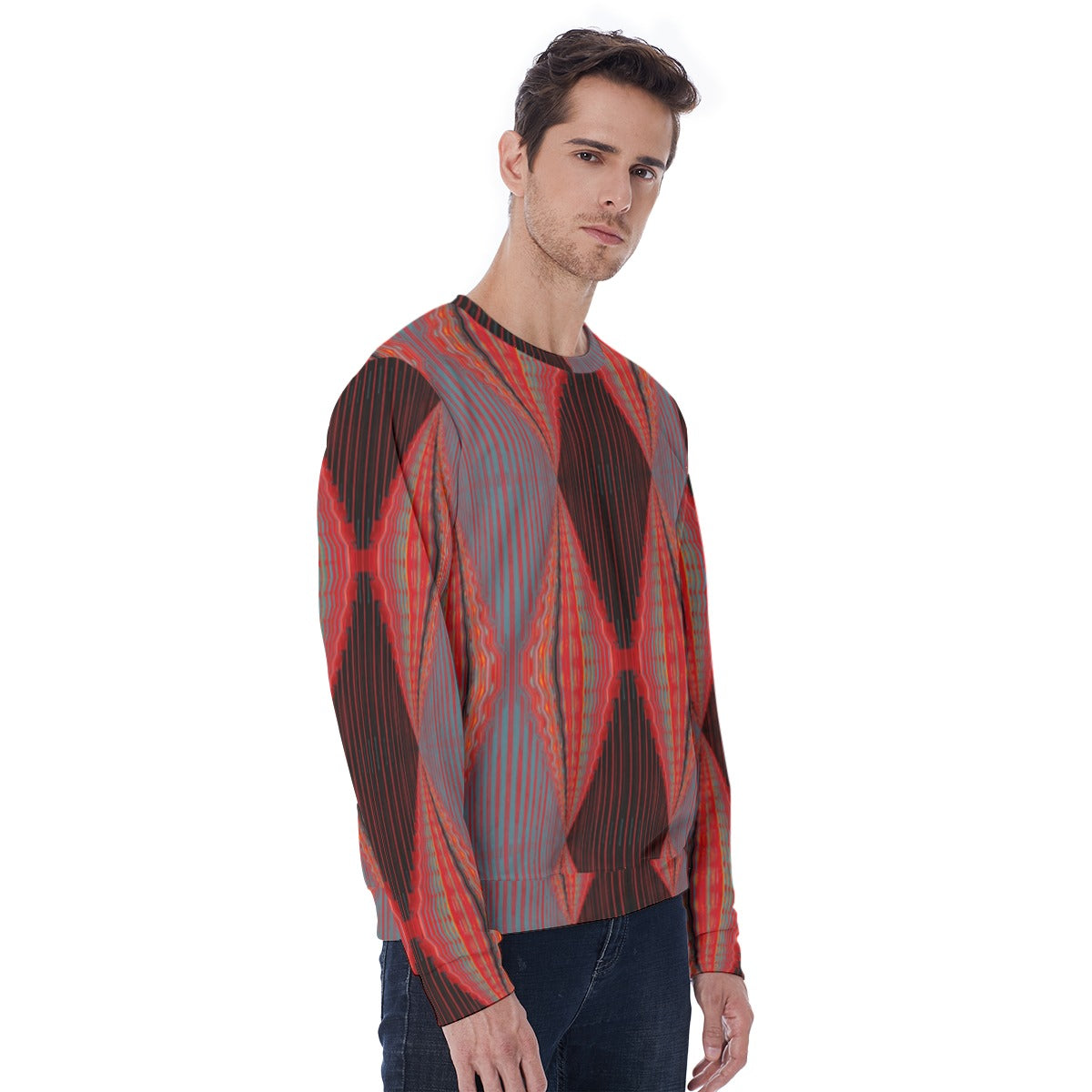 Men's Red Blue Diamond Pattern Thicken Sweater