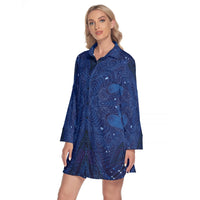 All-Over Print Women's Lapel Shirt Dress With Long Sleeve