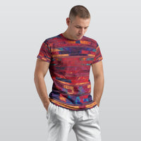 Men's Fiery Red Blue Stripe Texture O Neck T shirt