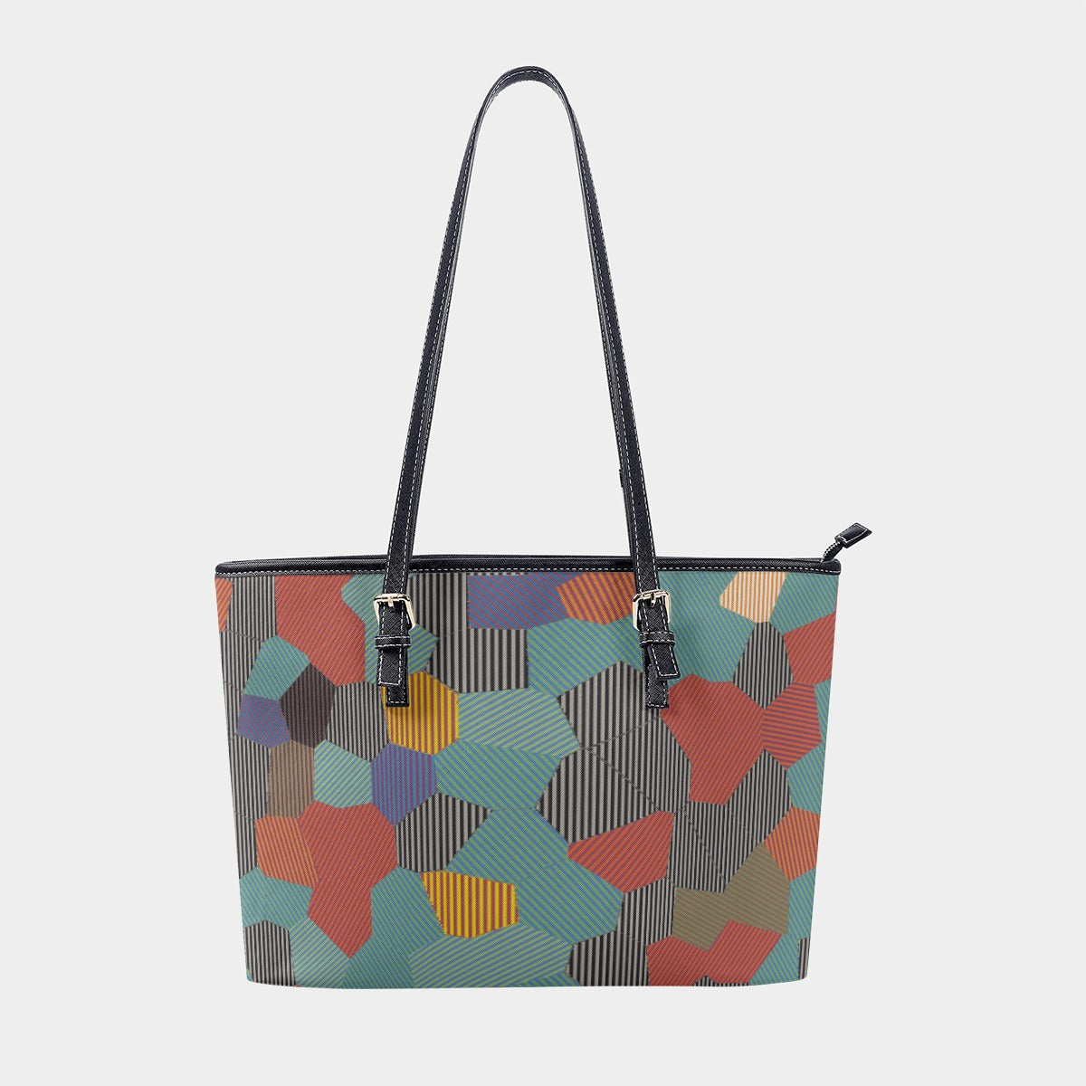 Women's Multi-color Black Striped Geometrical Texture Tote Bag