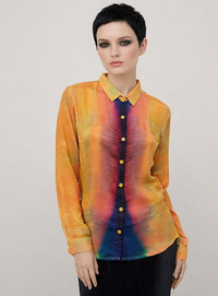 Women's Viscose Silk Art Shirt | Solar Eclipse Abstract Print Button Up Blouse | Long Sleeve Statement Shirt | Gift for Art Lover