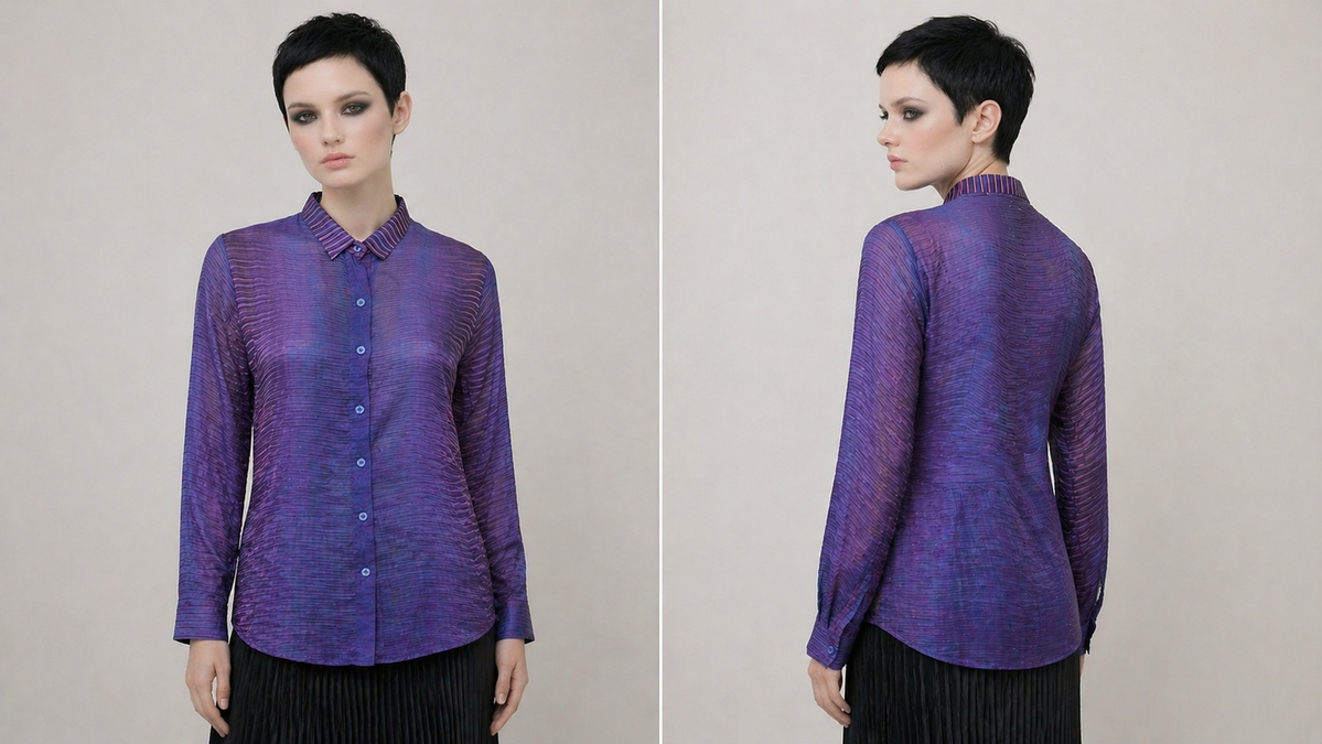 Women's Viscose Silk Art Shirt | Purplexity Abstract Print Button Up Blouse | Long Sleeve Statement Shirt