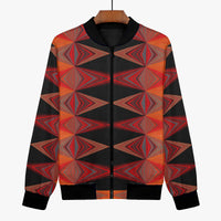 228. Women's Bold Orange Black Diamond Texture Bomber Jacket