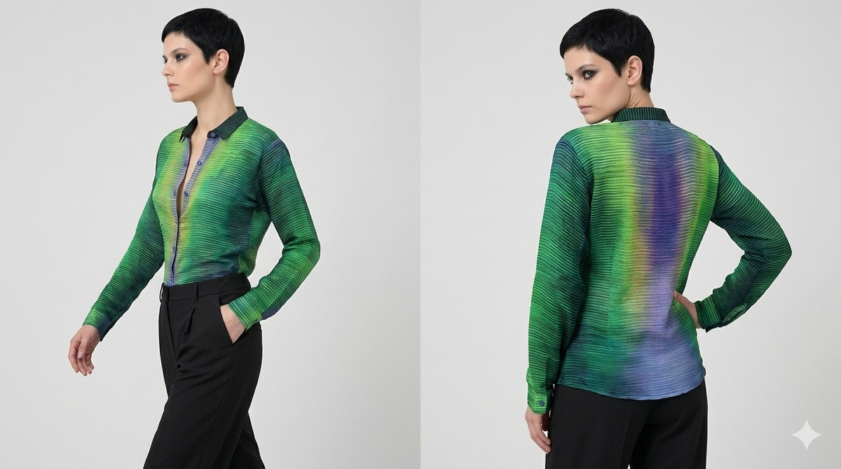 GREEN CASCADE ON Crinkled Viscose Crepe
