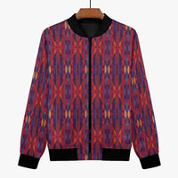 228. Women's Magenta Blue Painted Flame Bomber Jacket