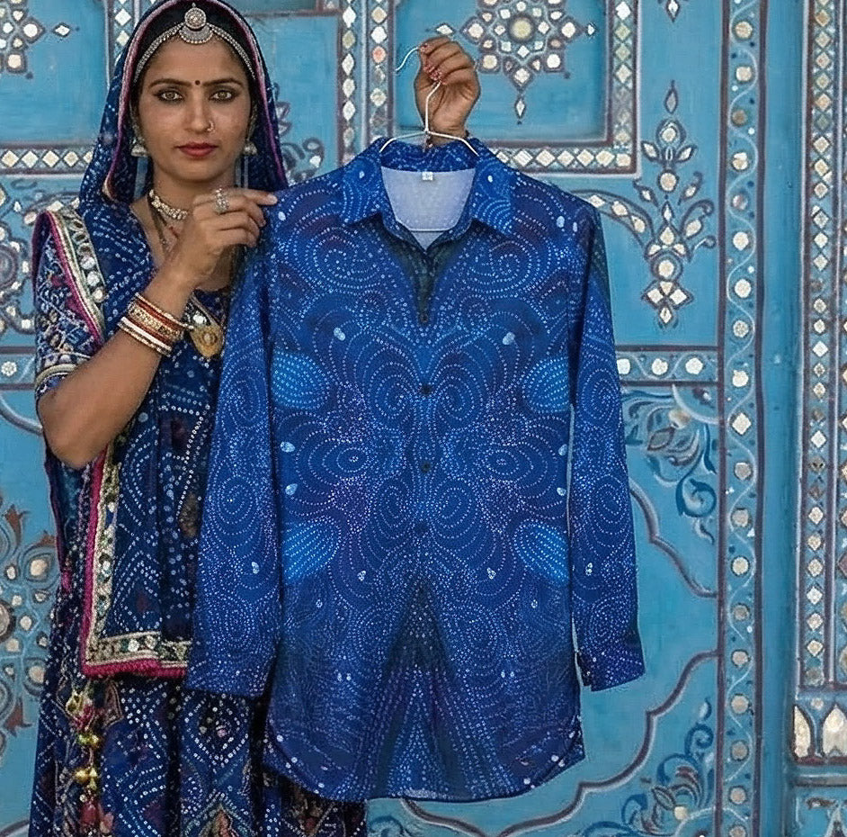 All-Over Print Women's Lapel Shirt Dress With Long Sleeve