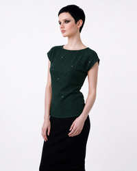 Dark Green Schiffli Embroidered Rayon Top for Women | Sequin Cap Sleeve Blouse | Lightweight Summer Casual Top