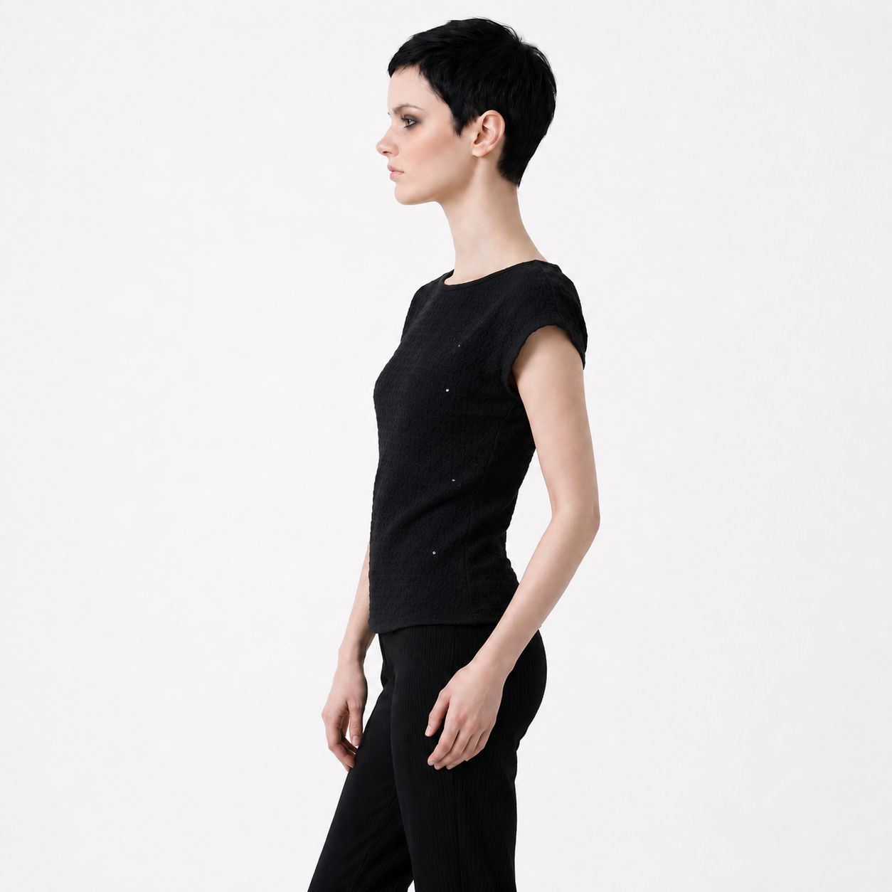 Black Schiffli Embroidered Rayon Top for Women | Sequin Cap Sleeve Blouse | Lightweight Summer Casual Top