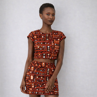 custom red and black croptop and skirt with embroidery and faux mirror work