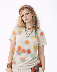 Women's Cream Orange Polka Dot Print Cotton T-Shirt