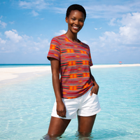 Women's Maroon and Orange Geometric Serape Cotton T-Shirt