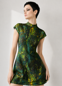 Tela de crepé de viscosa por metros | Tela estampada digital para vestidos | Estampado abstracto Galaxia Esmeralda