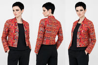Faux Mirror Work Orange Jacket | Embroidered Banjara Boho Jacket | Indian Ethnic Cropped Blazer | Festive Wear Coat