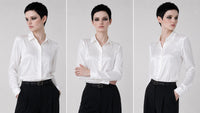 Camisa blanca informal de mujer | Blusa ligera de viscosa y algodón con botones | Corte relajado | Ropa de oficina de verano