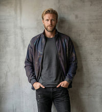 Men's Purple Abstract Patchwork Stand Collar Jacket