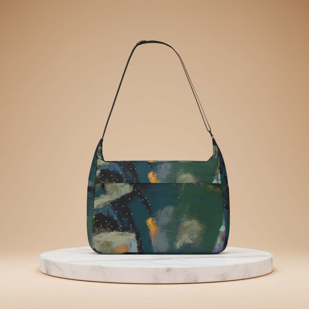 Women's Dark Green Black Abstract Canvas Messenger Bag